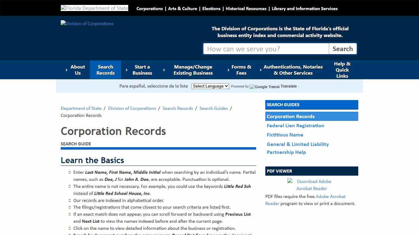 Corporation Records - Division of Corporations - Florida Department of State